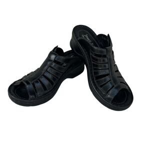 Josef Seibel Black Leather Strap Slip On Mules Hook and Loop Fastener SZ 5-5.5